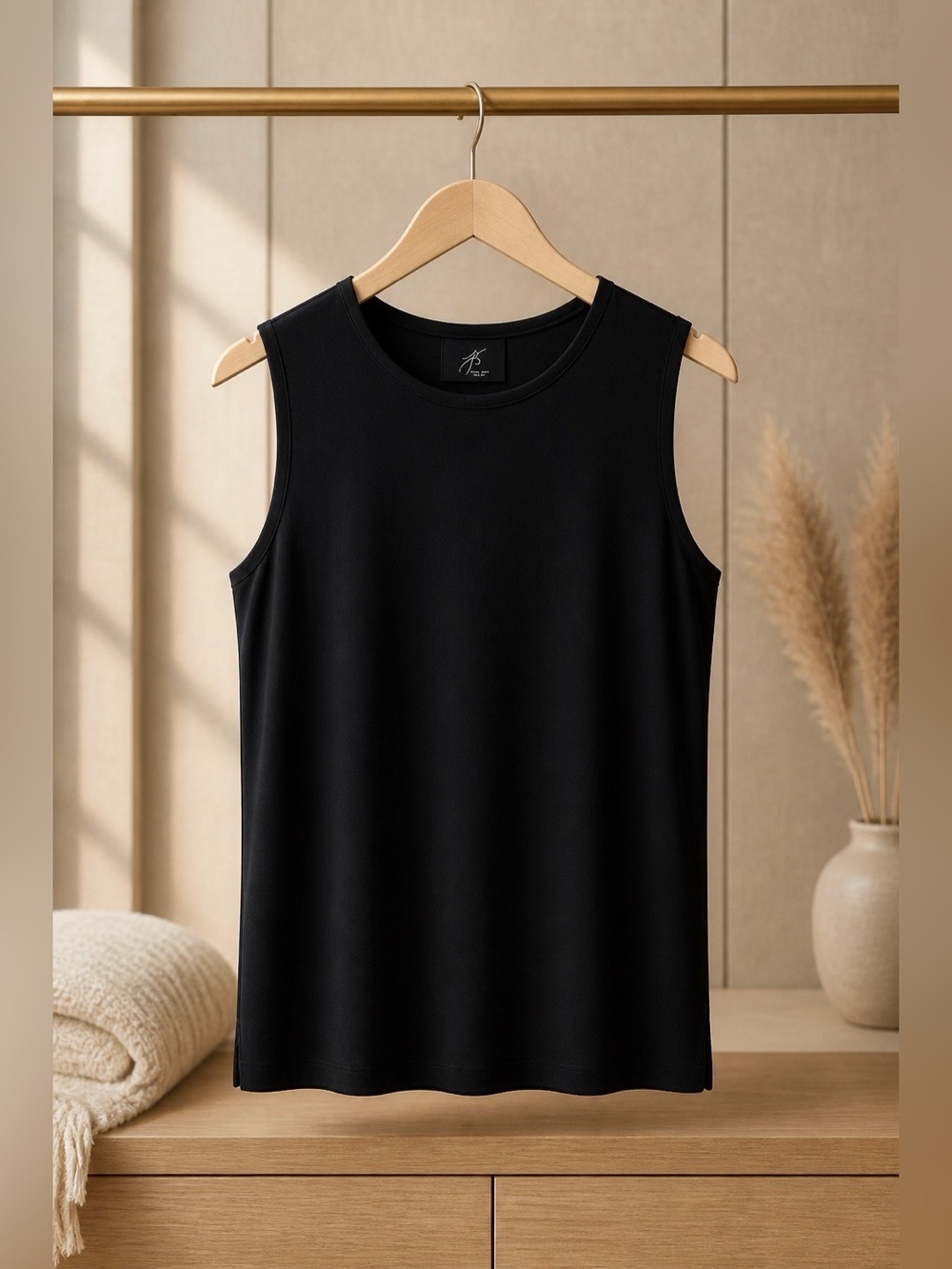 Joan Vass Black Sleeveless Crew Tank